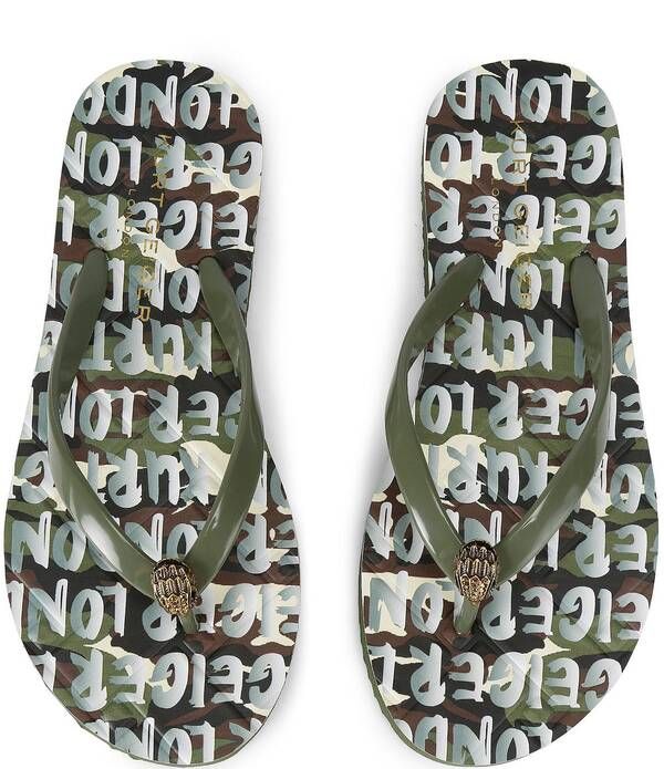 カートジェイガーロンドン レディース シューズ サンダル プリント ロゴ Kurt Geiger London Kensington Q Camo Logo Print Pool Flip Flops Green Multi グリーン カートジェイガーロンドン レディース シューズ サンダル プリント ロゴ Kurt Geiger London Kensington Q Camo Logo Print Pool Flip Flops Green Multi グリーン