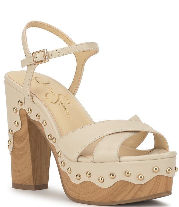 ジェシカシンプソン レディース シューズ サンダル プラットフォーム レザー Jessica Simpson Samintia Leather Studded Platform Sandals Ivory アイボリー