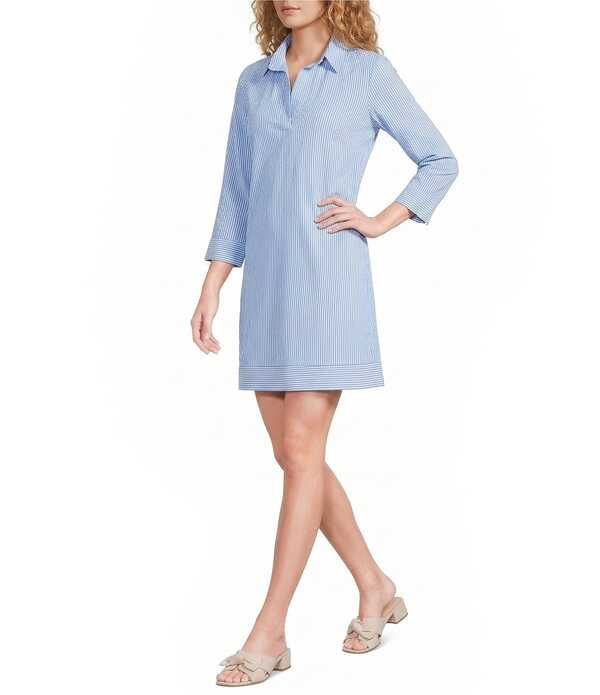 ジュードコーナリー レディース トップス ワンピース プリント Jude Connally Finley Pinstripe Print Point Collar Bracelet Sleeve Shift Dress Pinstriperiwinkle 45,370円