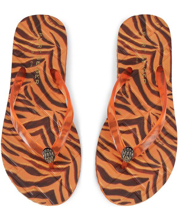 カートジェイガーロンドン レディース シューズ サンダル プリント ロゴ Kurt Geiger London Kensington Q Tiger Print Logo Pool Flip Flops Orange Multi オレンジ カートジェイガーロンドン レディース シューズ サンダル プリント ロゴ Kurt Geiger London Kensington Q Tiger Print Logo Pool Flip Flops Orange Multi オレンジ