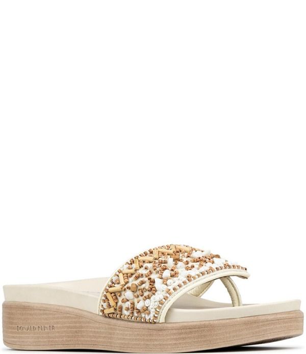 ドナルドプリネール レディース シューズ サンダル スパンコール レザー Donald Pliner Fifi Beaded Sequined Leather Wedge Thong Sandals NaturalWhite ホワイト