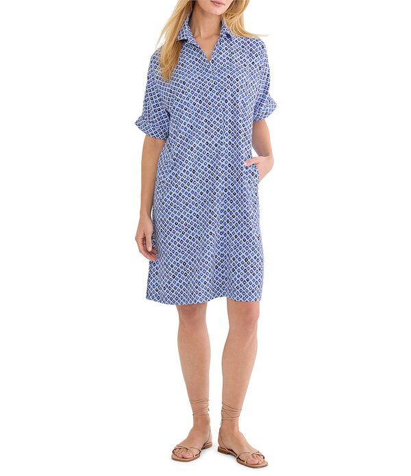 ニックアンドゾー レディース トップス ワンピース プリント NIC ZOE Devon Mosaic Print Point Collar Elbow Dolman Sleeve Dress Blue Multi ブルー