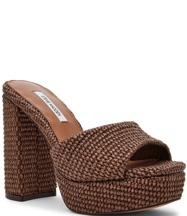 スティーブ マデン レディース シューズ サンダル プラットフォーム Steve Madden Joel Raffia Platform Dressandals Brown ブラウン
