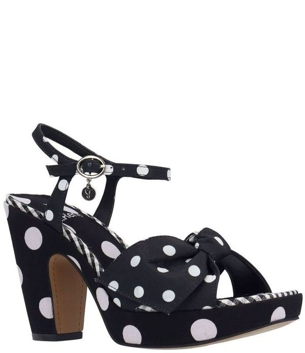 ジェイレニー レディース シューズ サンダル ドット柄 ドット プラットフォーム アンクル ヒール J Renee Burkett Polka Dot Ankle Straplatform Block Heel Bow Dressandals BlackWhi