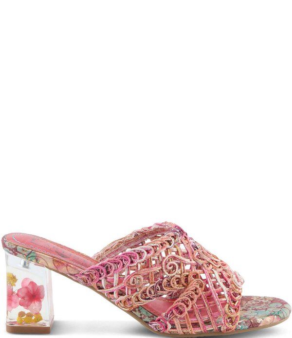 ラリティステ レディース シューズ サンダル トール ヒール LARTISTE Lacyloops Metallic Macrame Block Heel Slide Sandals Fuchsia Multi フューシャ