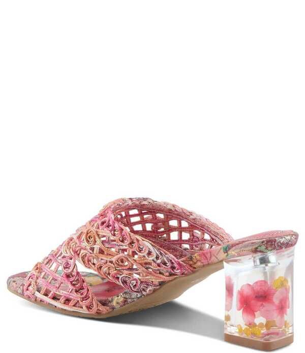 ラリティステ レディース シューズ サンダル トール ヒール LARTISTE Lacyloops Metallic Macrame Block Heel Slide Sandals Fuchsia Multi フューシャ
