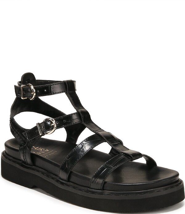 ナチュライザー レディース シューズ サンダル プラットフォーム レザー Naturalizer Lexie Croco Embossed Leather Platform Gladiator Sandals Black ブラック