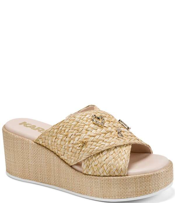 カール ラガーフェルド レディース シューズ サンダル プラットフォーム KARLAGERFELD PARIS Caleigh Atelier Woven Raffia Platform Wedge Slide Sandals Natural