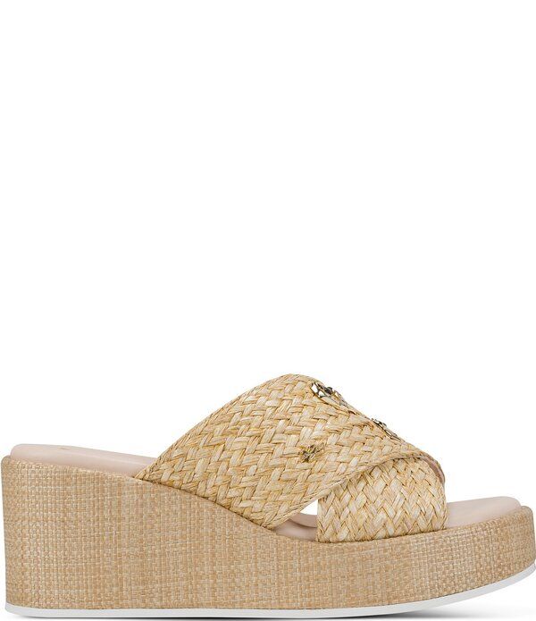 カール ラガーフェルド レディース シューズ サンダル プラットフォーム KARLAGERFELD PARIS Caleigh Atelier Woven Raffia Platform Wedge Slide Sandals Natural