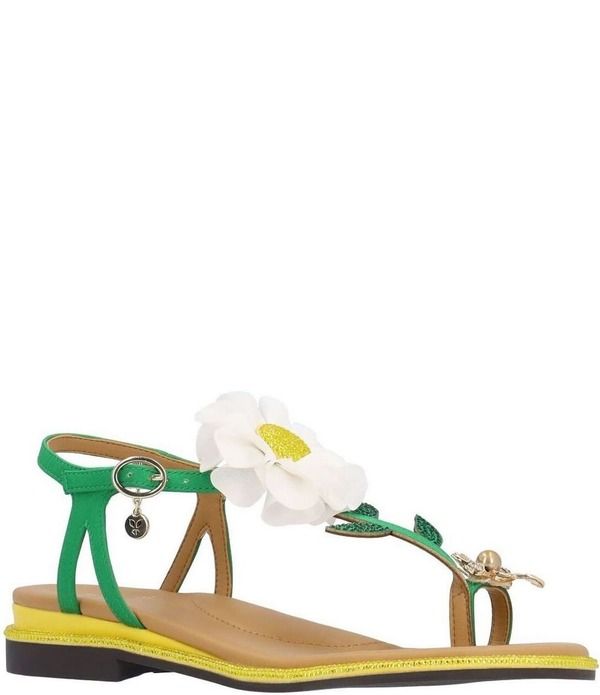ジェイレニー レディース シューズ サンダル J Renee Dazee Daisy and Bee TStrap Toe Loop Flat Sandals GreenWhiteYellow ホワイト