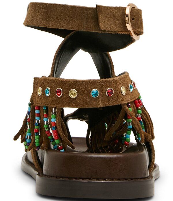 スティーブ マデン レディース シューズ サンダル スエード アンクル フリンジ Steve Madden Wendell Suede Beaded Fringe Ankle Wrap Sandals Chestnut