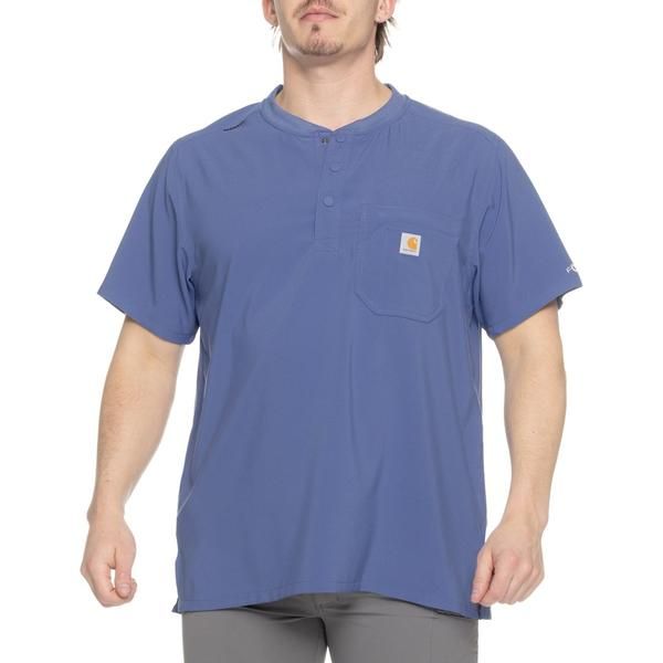 カーハート メンズ トップス Tシャツ Carhartt C16310 Force CrossFlex Henley Scrub Top Modern Fit Short Sleeve Riverside