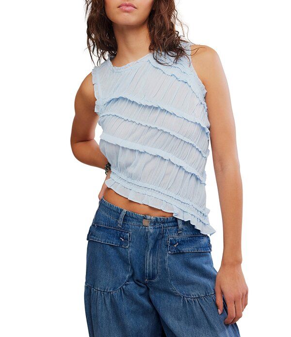 フリーピープル レディース トップス シャツ クルーネック アシンメトリー ノースリーブ シャーリング Free People Pink Sandsmocked Crew Neck Sleeveless Asymmetric Hem Tank Top Dew