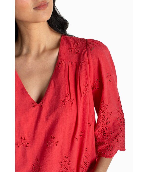 リヴァプール ロサンゼルス レディース トップス シャツ Vネック プチ コットン 刺繍 Liverpoolos Angeles Petite Size Cotton Embroidered Eyelet VNeck 34 Sleeve Scallop Edg