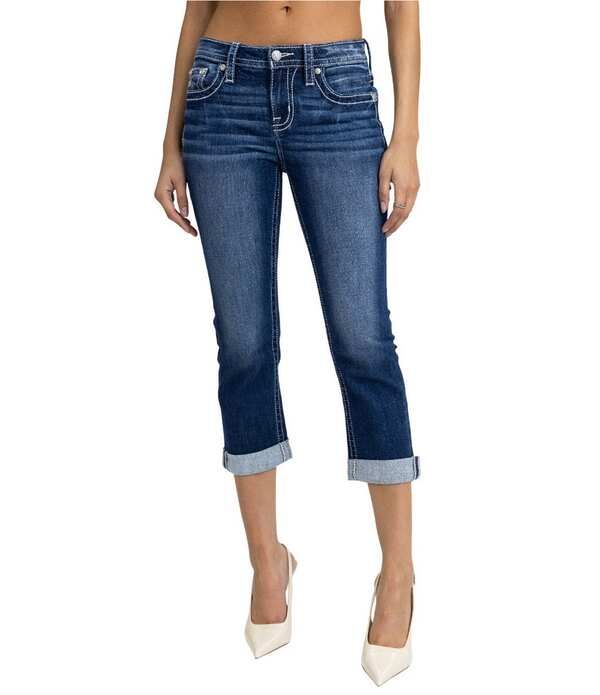 ミスミー レディース ボトムス デニムパンツ キャップ ジーンズ Miss Me Mid Risembellished Winged Pocket Capri Jeans Dark Blue ブルー