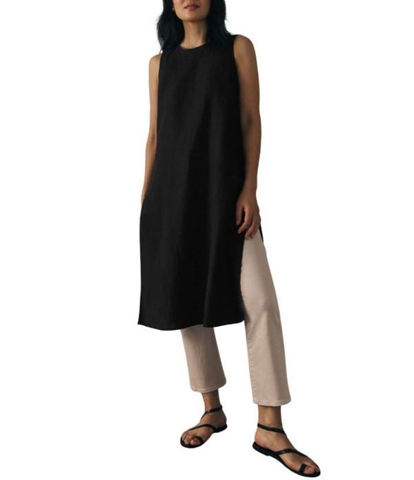 エイリーンフィッシャー レディース トップス シャツ サイドスリット ノースリーブ リネン Eileen Fisher Organic Linen Round Neck Sleevelesside Slitunic Black ブラック