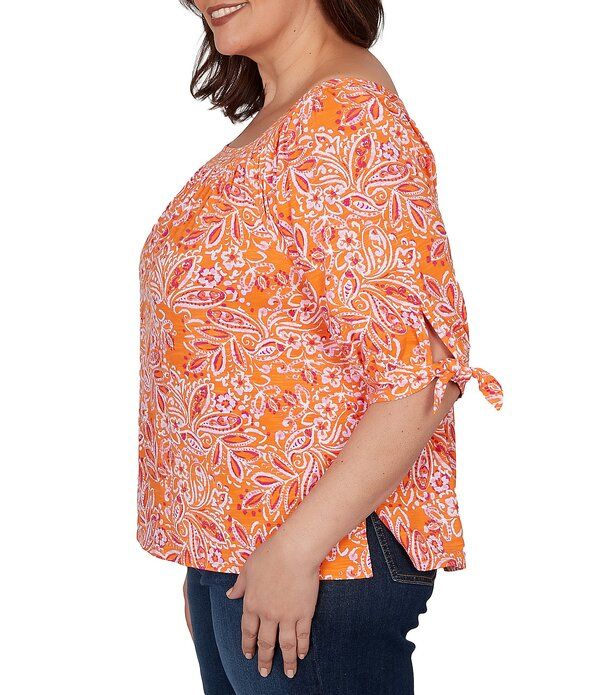 ルビーアールディー レディース トップス シャツ プラスサイズ ニット Ruby Rd Plusize Paisley Square Neck 34 Sleeve Knitop Mandarin Multi マルチカラー