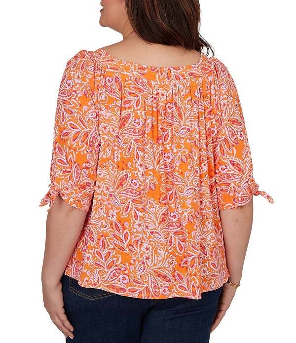 ルビーアールディー レディース トップス シャツ プラスサイズ ニット Ruby Rd Plusize Paisley Square Neck 34 Sleeve Knitop Mandarin Multi マルチカラー