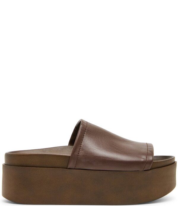 スティーブ マデン レディース シューズ サンダル プラットフォーム レザー Steve Madden Arwen Leather Platform Slide Sandals Brown ブラウン