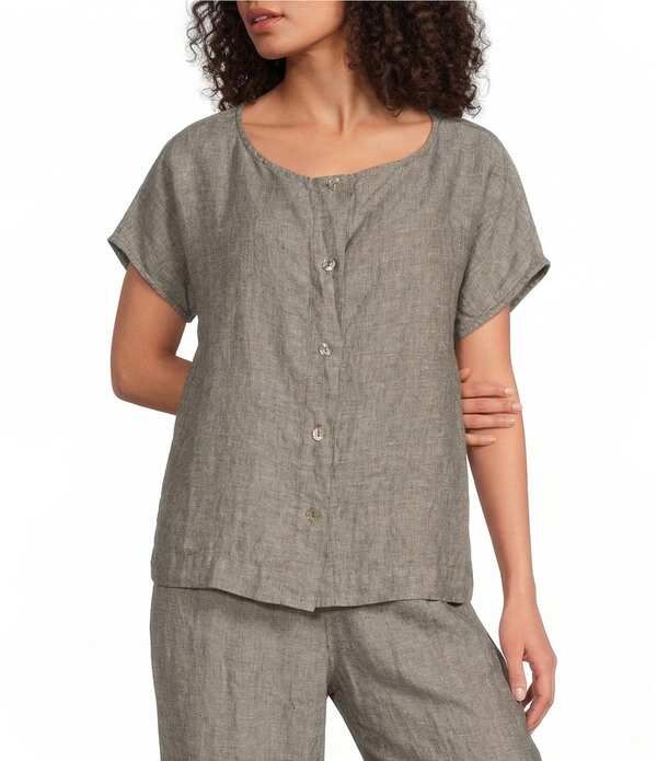 ブライン ウォーカー レディース トップス シャツ キャップ リネン Bryn Walker Bessie CrossDyed Linen Round Neck Cap Sleeve Shirt Radda