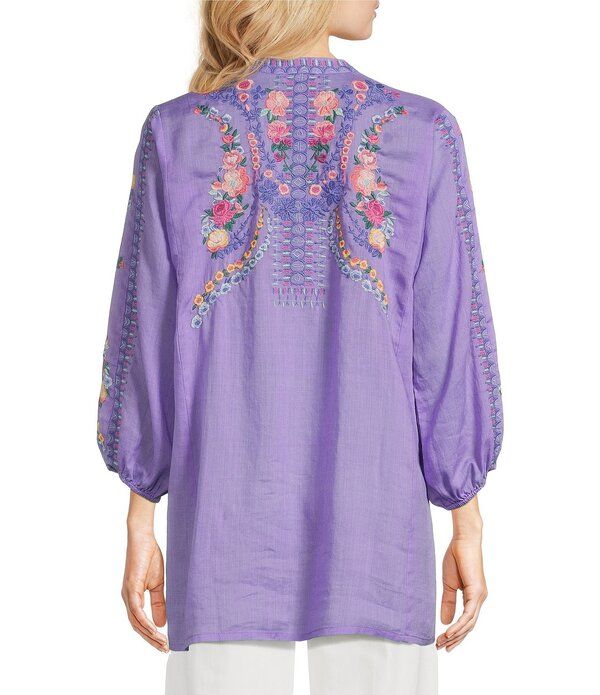 ジョニーワズ レディース トップス シャツ フラワー柄 ヘンリーネック フラワー JOHNNY WAS Bahari Floral Embordered Henley Neck Long Sleeve Tunic Paisley Purple パープル