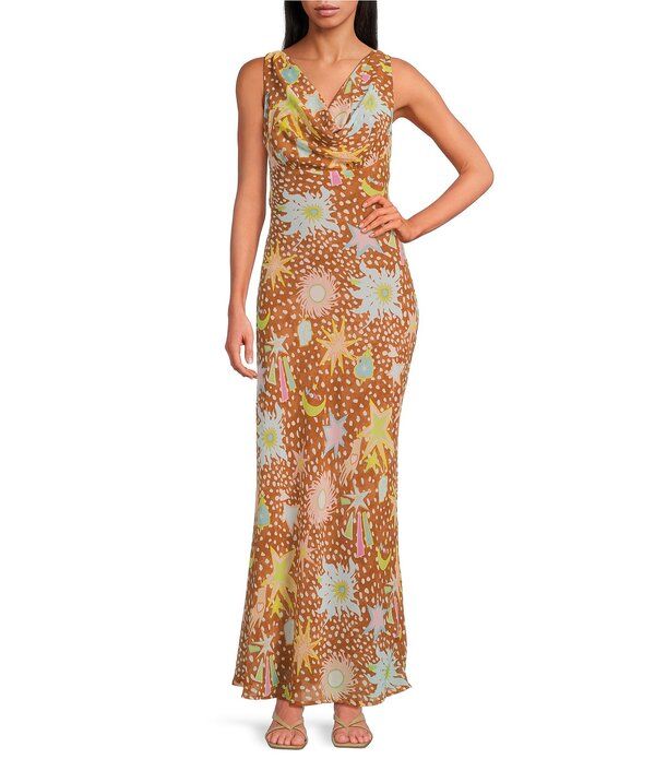 ネバーフリードレスド レディース トップス ワンピース プリント マキシ Never Fully Dressed Sophie Star Fawn Print Cowl Neck Sleevless Maxi Dress Brown ブラウン
