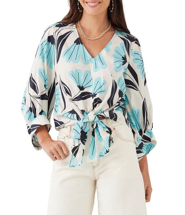 カレンケーン レディース トップス シャツ Vネック フラワー柄 フラワー Karen Kane Poplin Floral VNeck 34 Blouson Sleeve Tie Frontoprint 32,370円