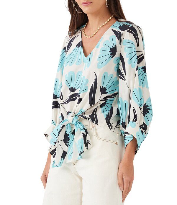 カレンケーン レディース トップス シャツ Vネック フラワー柄 フラワー Karen Kane Poplin Floral VNeck 34 Blouson Sleeve Tie Frontoprint カレンケーン レディース トップス シャツ Vネック フラワー柄 フラワー Karen Kane Poplin Floral VNeck 34 Blouson Sleeve Tie Frontoprint