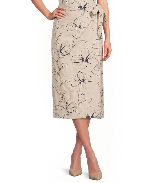 アンクライン レディース ボトムスカート プチ ミディ リネン Anne Klein Petite Pull On Faux Wrap Linen Coordinating Midi Skirt Natural Green Multi グリーン