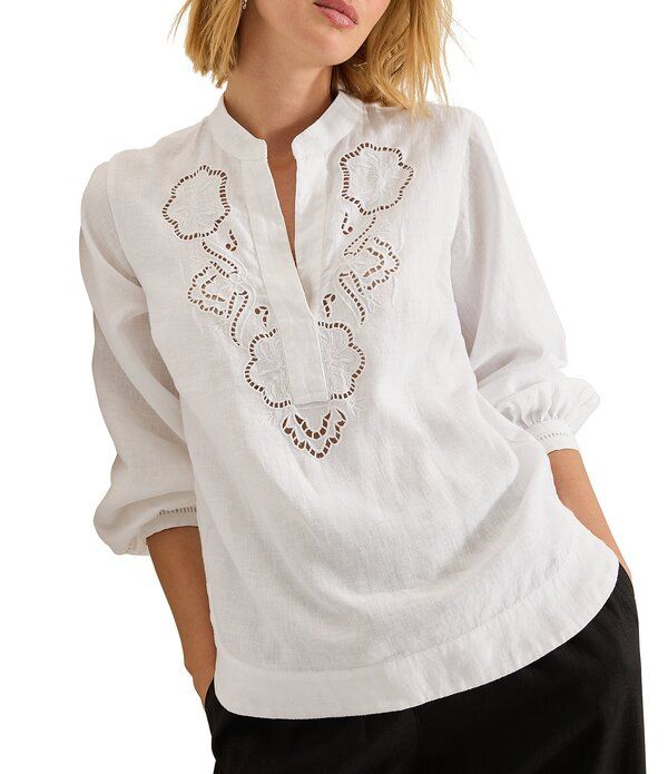 トッミーバハマ レディース トップス シャツ Vネック フラワー柄 刺繍 フラワー Tommy Bahama Coastalina Floral Embroidered Eyelet VNeck 34 Sleeve Top White ホワイト