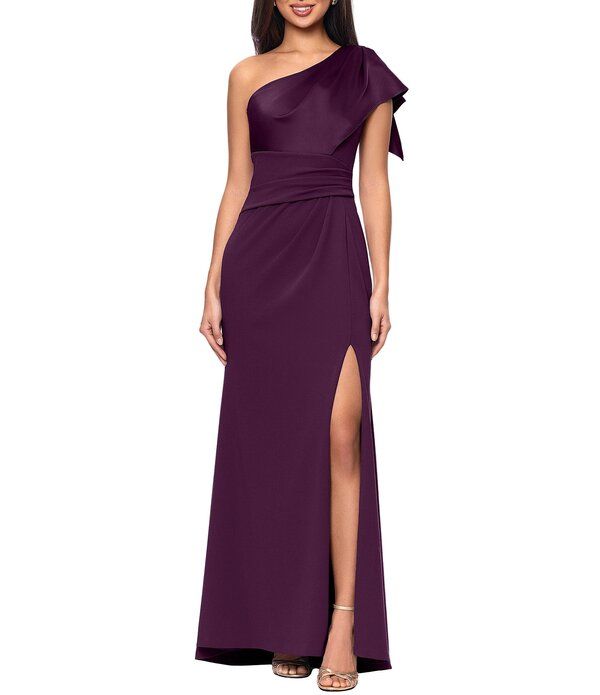 マックダガル レディース トップス ワンピース クレープ スキューバ Mac Duggal Betsy Adam One Shoulder Scuba Crepe Gown Plum プラム