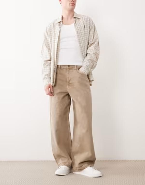 エイソス メンズ ボトムス デニムパンツ ジーンズ ASOS DESIGN barrel jeans Washed beige ベージュ