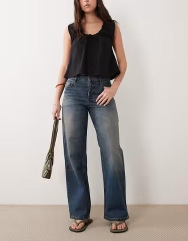 マンゴ レディース ボトムス デニムパンツ ストレート コットン ジーンズ Mango Dulce 100 cotton straight leg jeans in dark blue wash BLUE ブルー