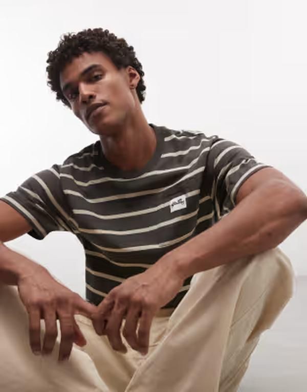 スタンレイ メンズ トップス Tシャツ Stan Ray striped short sleeve pocketshirt and Blackwhite ホワイト