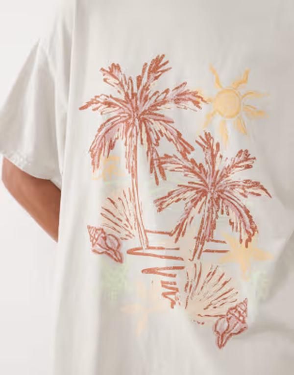 ミスセルフフリッジ レディース トップス Tシャツ プリント Misselfridge oversized Tshirt with seaside print in ecru エクリュ