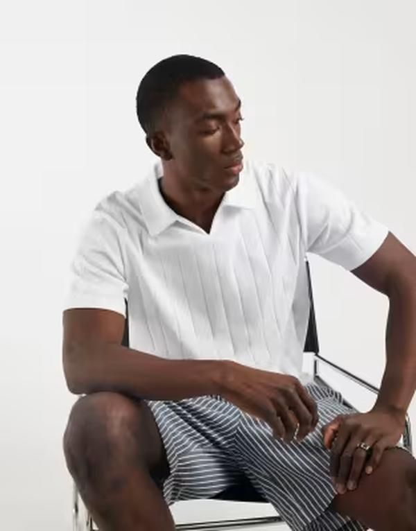 エイソス メンズ トップス ポロシャツ レギュラーフィット ASOS DESIGN regular fit polo wide rib WHITE ホワイト