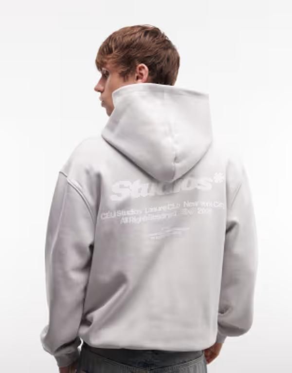 エイソス メンズ アウター パーカー・スウェット プリント ASOS DESIGN relaxed hoodie with text print Lunarock グレー