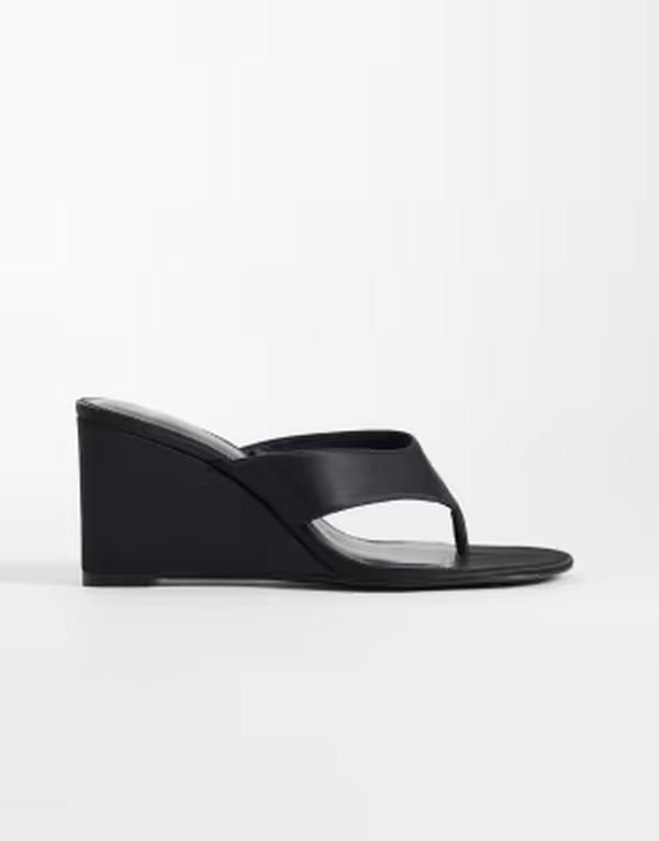 マンゴ レディース シューズ ヒール Mango wedge heeled flip flops Black ブラック