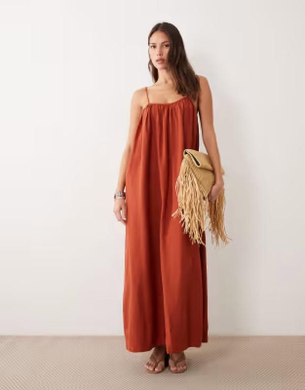 ヴィラ レディース トップス ワンピース リネン マキシ VILA linen touch cami maxi dress in burnt brick Burnt brick