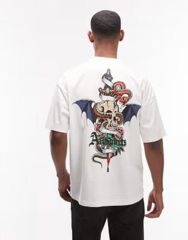 オールセインツ メンズ トップス Tシャツ プリント ロゴ グラフィック AllSaints Blade graphic logo tshirt with back and chest prints white ホワイト