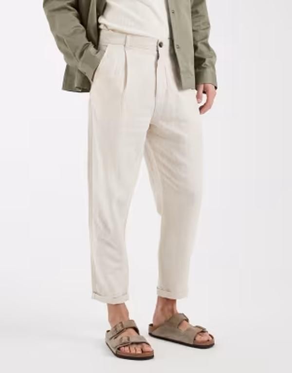 セレクティッド メンズ ボトムス カジュアルパンツ リネン Selected linen blend tapered pants Egret Detail ベージュ