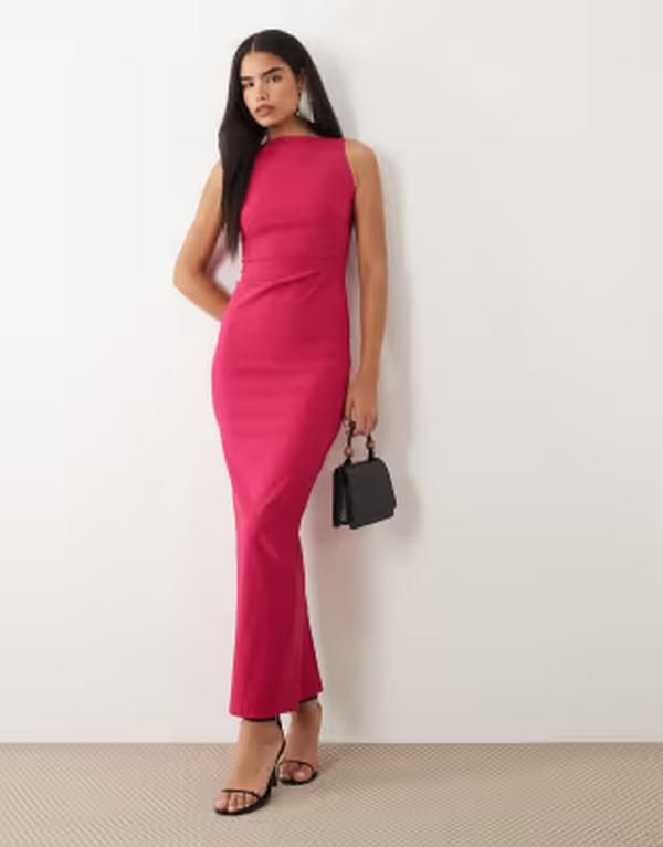 ベスパー レディース トップス ワンピース オープンバック ハイネック マキシ Vesper bengaline open back high neck maxi dress in hot Cerise ピンク