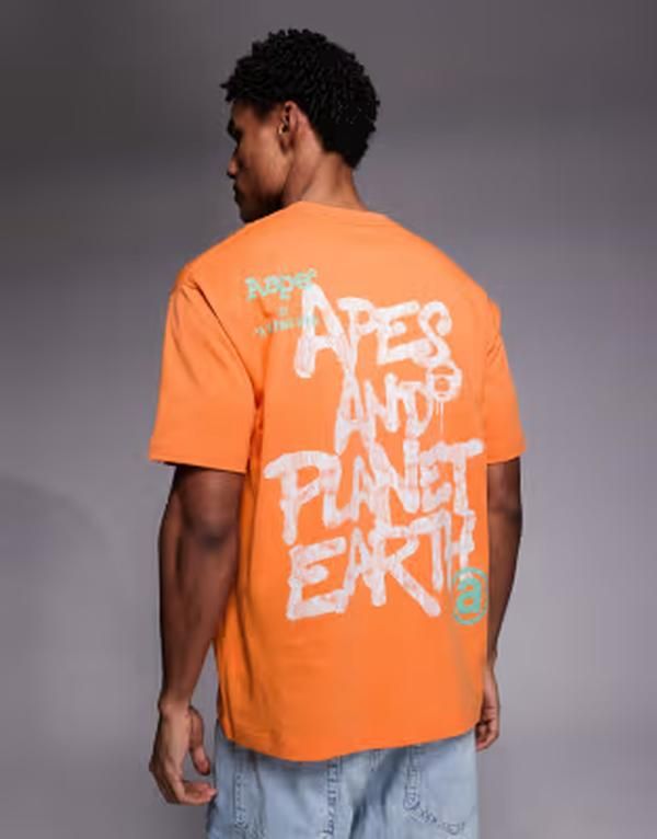 ベイシング エイプ メンズ トップス Tシャツ プリント Aape by A Bathing Ape tshirt in light orange with back and chest prints ORANGE オレンジ