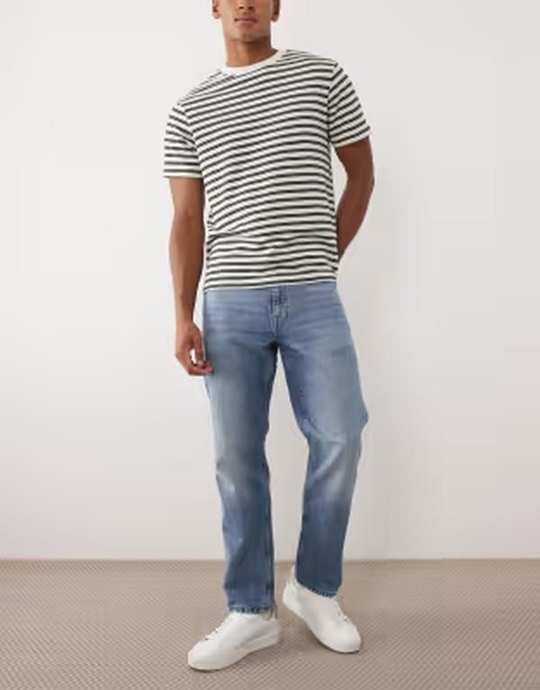 マンゴ メンズ ボトムス デニムパンツ ストレート コットン ジーンズ Mango Bob 100 cotton straight leg jeans in light washed LIGHT BLUE ブルー