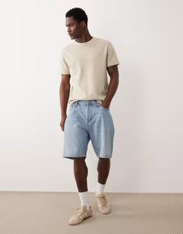 ジャック アンド ジョーンズ メンズ ボトムス ハーフパンツ・ショーツ ショートパンツ デニム Jack Jones Tony loose denim shorts in light Blue Denim デニム