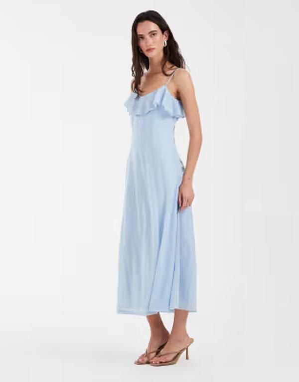 ヴェロモーダ レディース トップス ワンピース シフォン フリル ミディ Vero Moda ruffle bust chiffon midi cami dress in light CM Blue ブルー