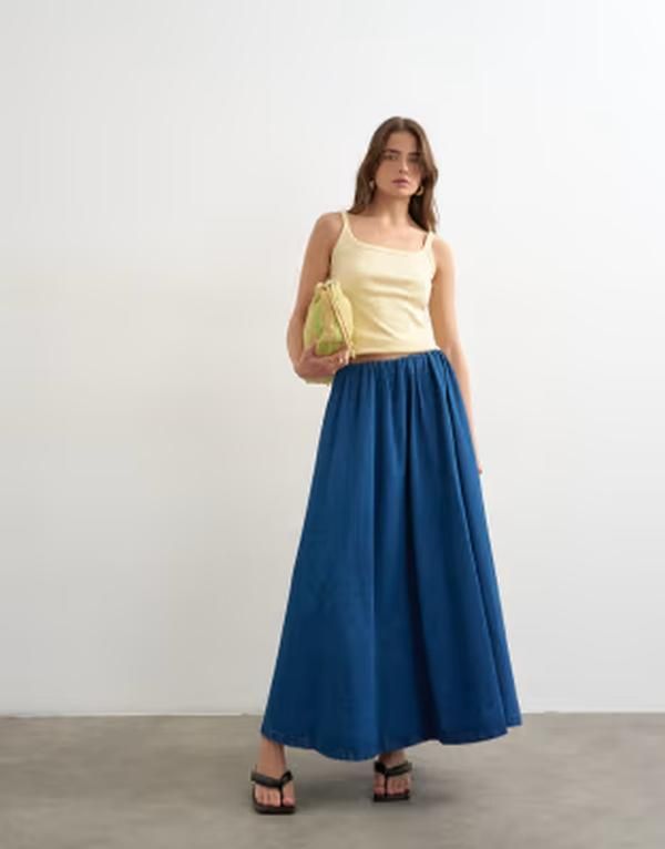 トップショップ レディース ボトムスカート デニム Topshop denim pull on circle skirt in mid BLUE ブルー