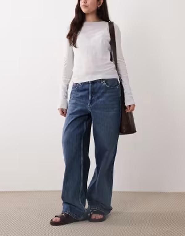 マンゴ レディース ボトムス デニムパンツ コットン ジーンズ Mango Newyork 100 cotton relaxed straight jeans in dark blue ブルー