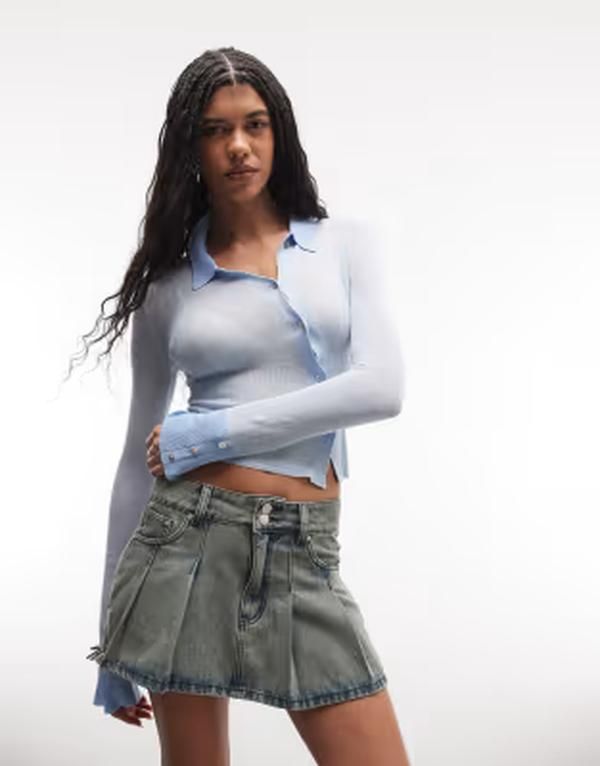 リキュールアンドポーカー レディース ボトムスカート デニム Liquor N Poker texturedenim tenniskirt in tinted wash MBLUE デニム