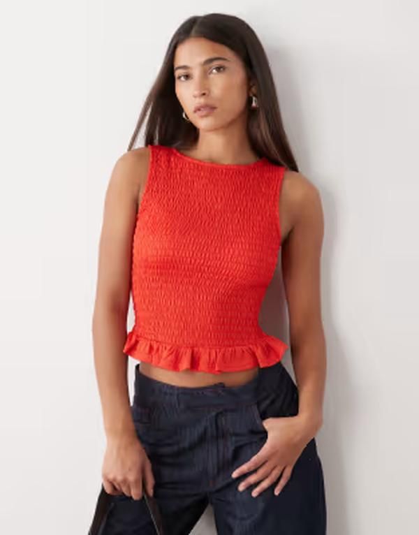 ノイジーメイ レディース トップス ベスト ノースリーブ Noisy May sleevelesshirred top Tomato レッド